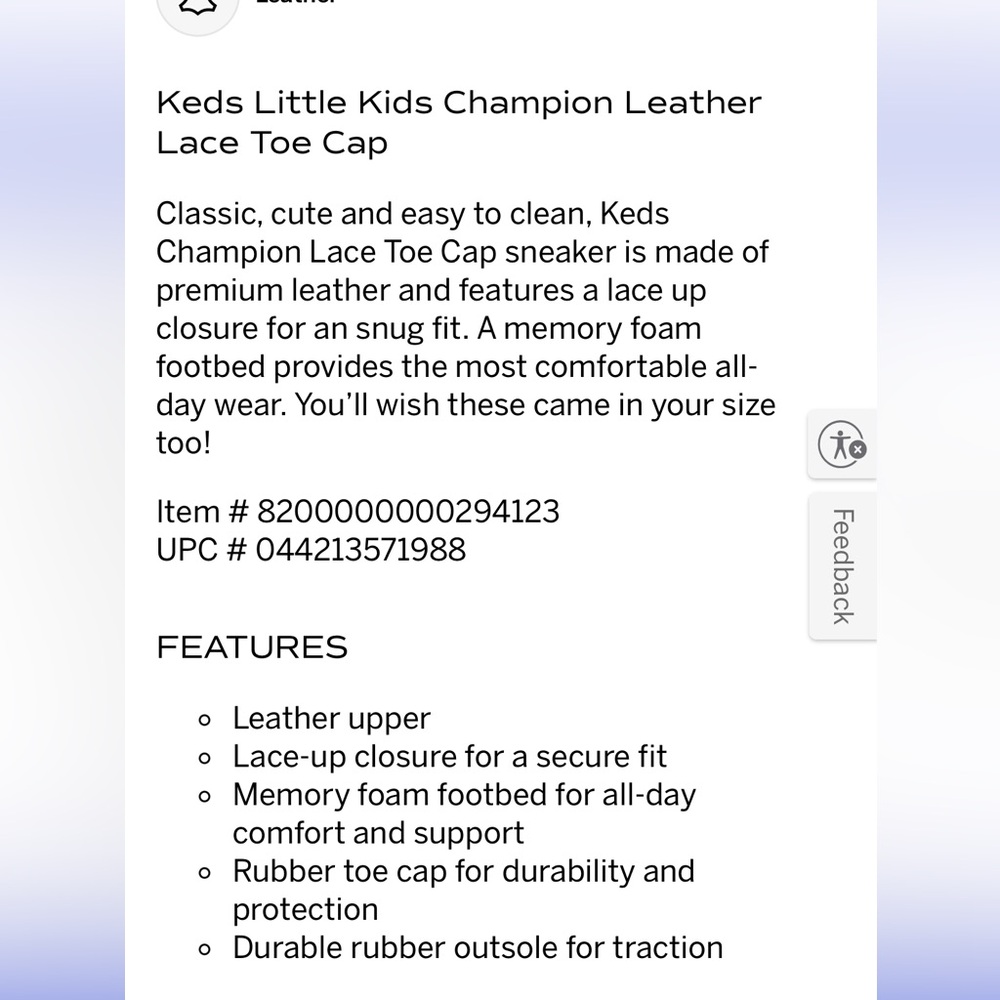 Keds Little Kids Champion Leather Lace Toe Cap - Picture 10 of 10